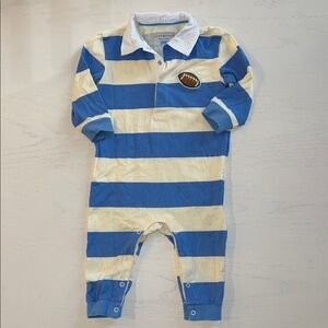 Andy & Evan Blue and Cream Striped Football Polo Romper 12-18 months